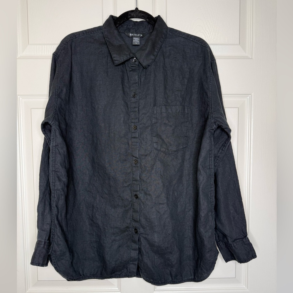 Athleta Retreat Linen Button Down Top Black Size L Style# 850931 100% Linen - Picture 3 of 13